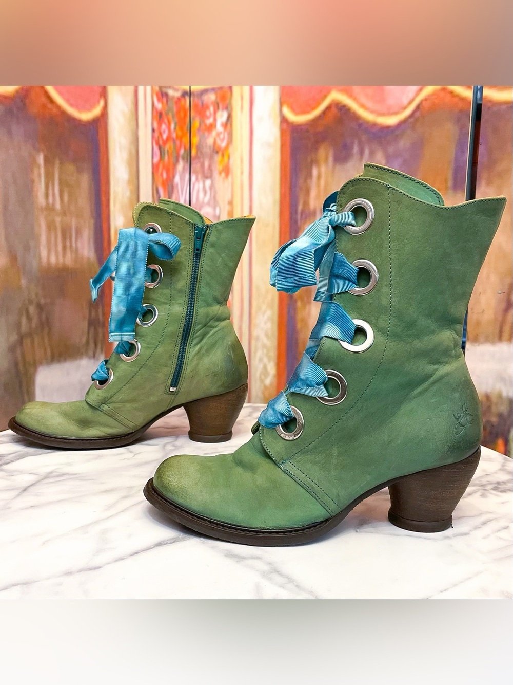 John Fluevog East End Gladstone Lace-Up Boots Teal 8.5